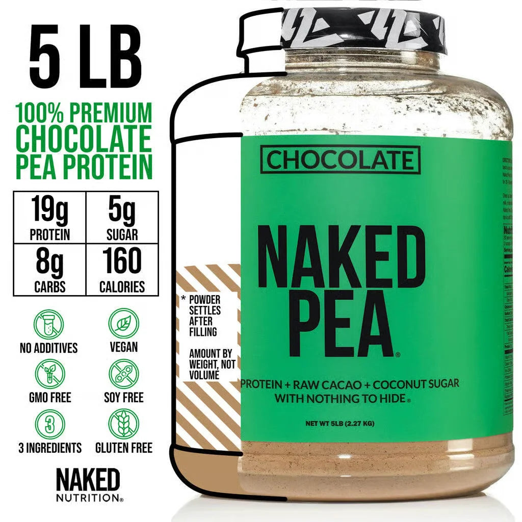 Naked Pea - Chocolate Pea Protein Isolate, Only 3 Ingredients, 19G Chocolate Vegan Protein, 5LB