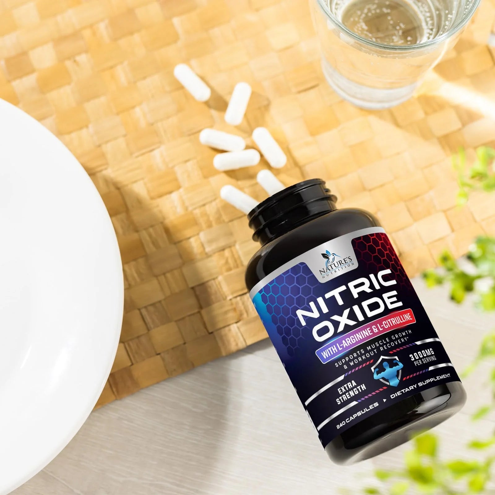 Nitric Oxide Booster Extra Strength - L Arginine 3X Strength Nitric Oxide Support Supplements for Men and Women, Citrulline Muscle, Heart Health, & Energy Support Supplement, Non-Gmo - 240 Capsules