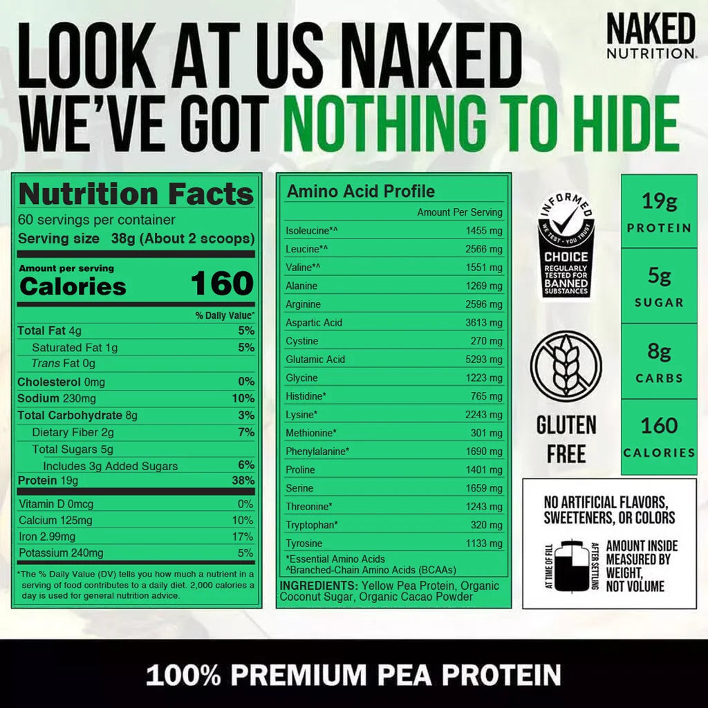 Naked Pea - Chocolate Pea Protein Isolate, Only 3 Ingredients, 19G Chocolate Vegan Protein, 5LB