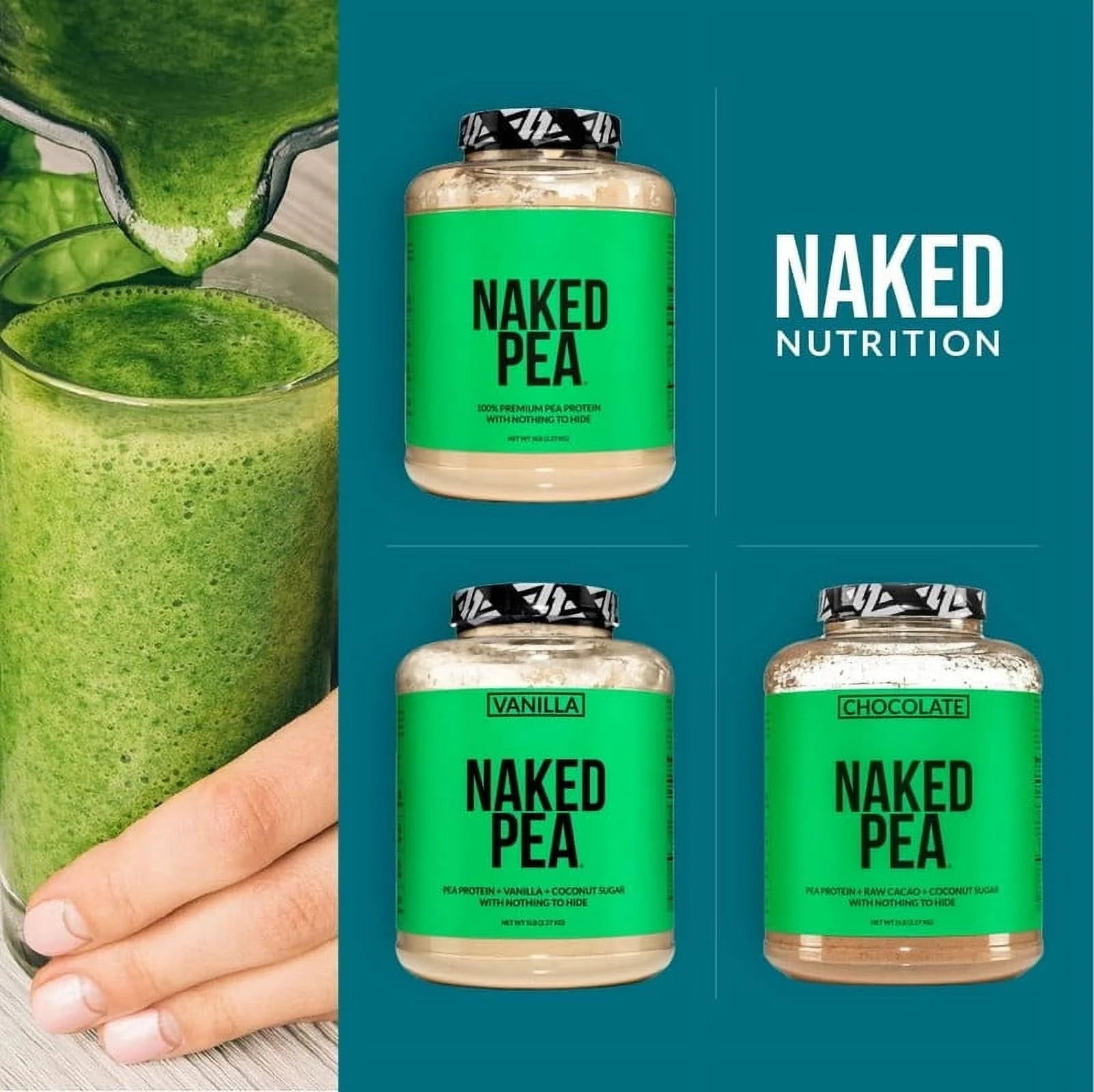 Naked Pea - Chocolate Pea Protein Isolate, Only 3 Ingredients, 19G Chocolate Vegan Protein, 5LB