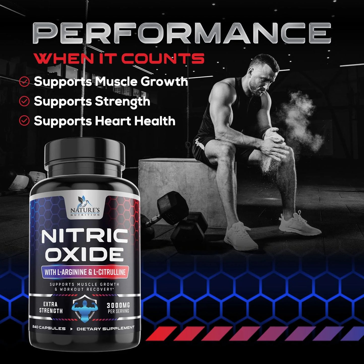Nitric Oxide Booster Extra Strength - L Arginine 3X Strength Nitric Oxide Support Supplements for Men and Women, Citrulline Muscle, Heart Health, & Energy Support Supplement, Non-Gmo - 240 Capsules