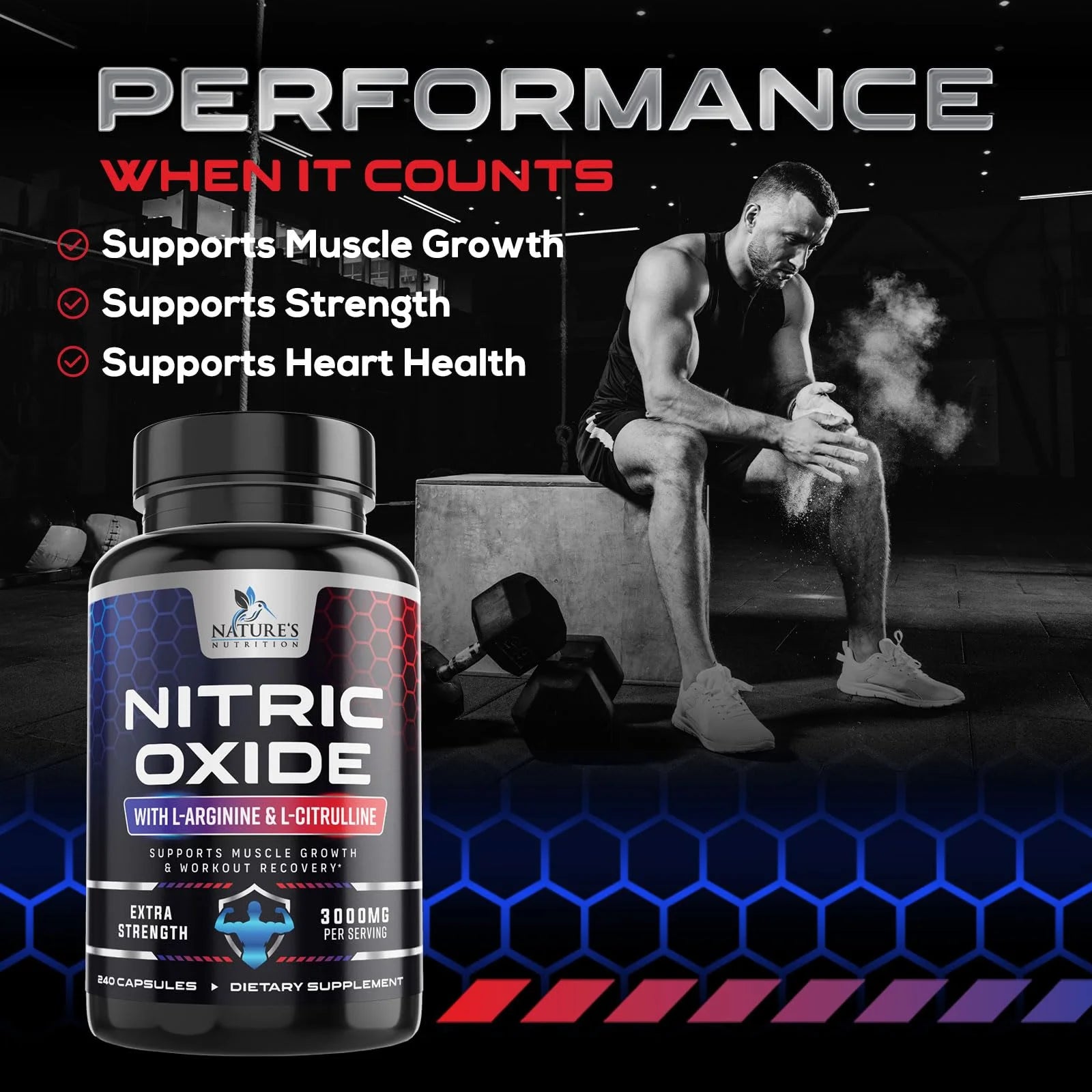 Nitric Oxide Booster Extra Strength - L Arginine 3X Strength Nitric Oxide Support Supplements for Men and Women, Citrulline Muscle, Heart Health, & Energy Support Supplement, Non-Gmo - 240 Capsules